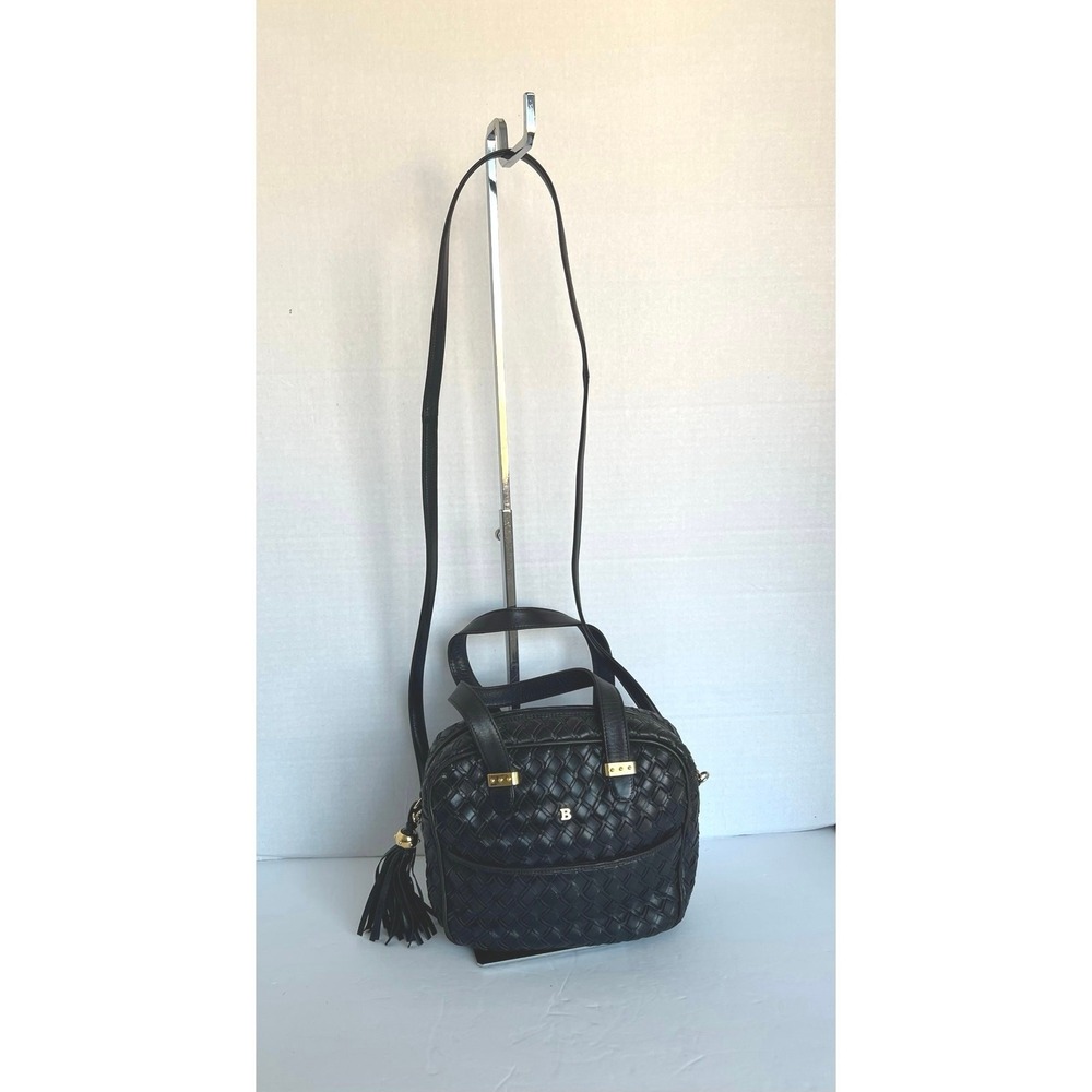 VTG Bally Dark Brown Mini Leather Woven Intrecciato Style Crossbody Hand Bag